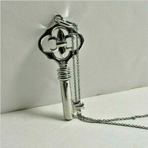 Fleur de Lis Key Pendant + 18" Necklace, Ornate, Beautiful! - Picture 1 of 6